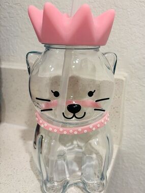 Pink Crown Cat Water Bottle & Feeder - Cute Kitty Design